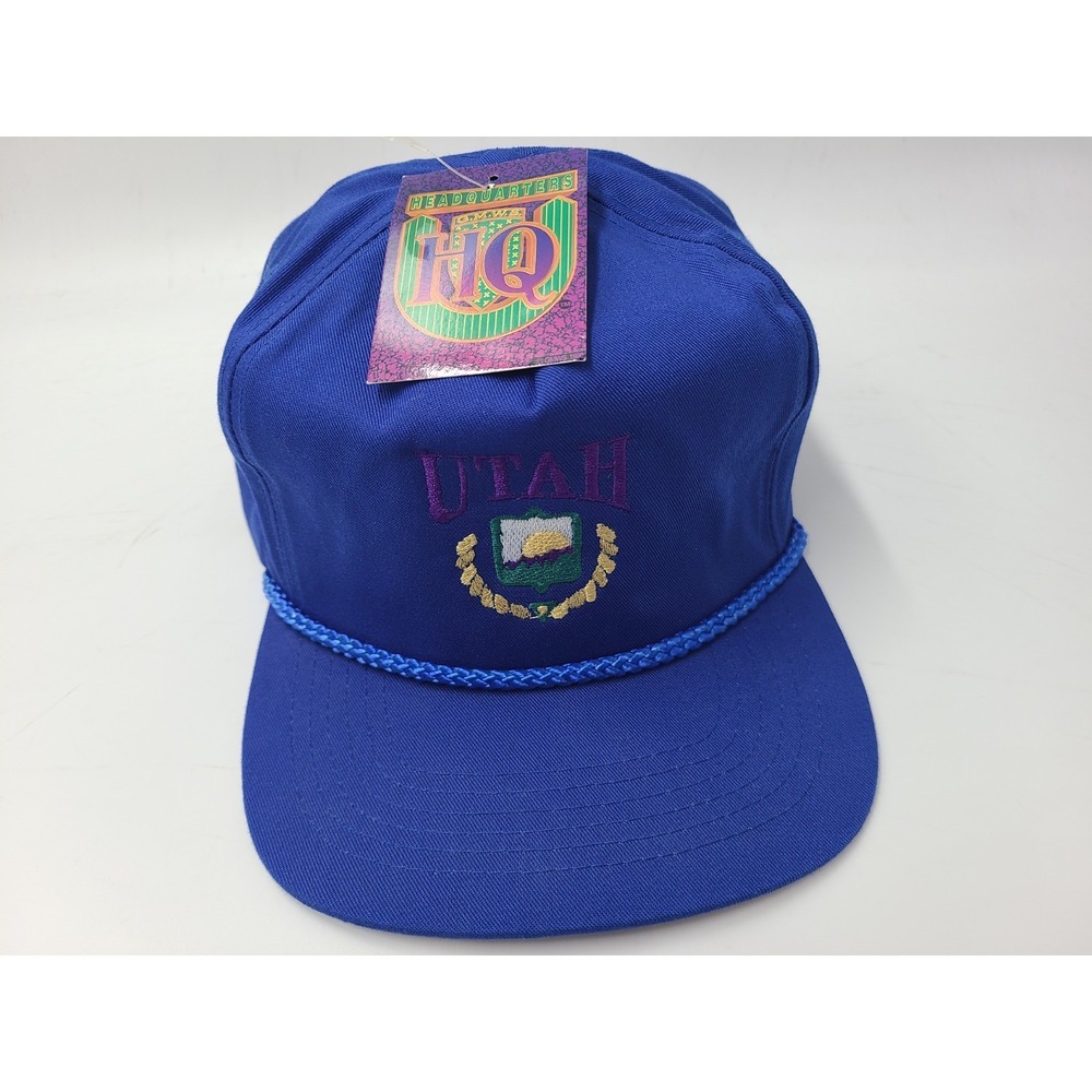 Vintage Utah San Sun Rope Zip Strapback Adjustable Hat Cap Travel Souvenir Blue